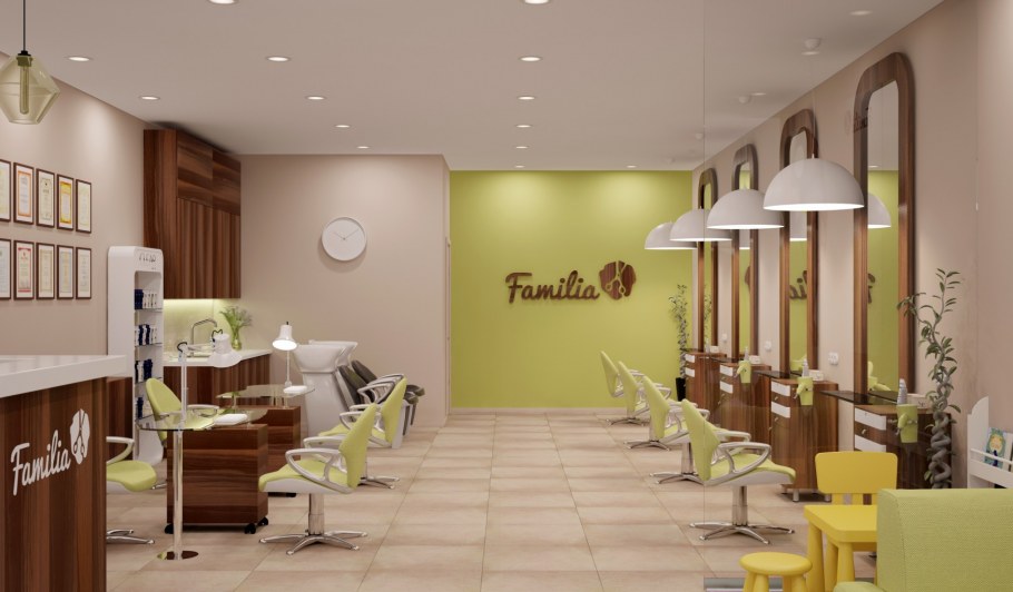 Фисташковый интерьер парикмахерской