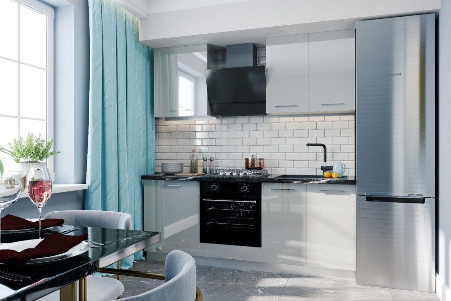 Амика модульный кухонный гарнитур серый перламутровый