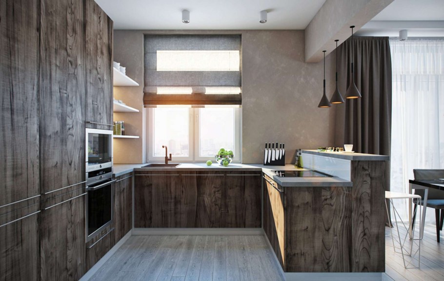 П образная кухня лофт