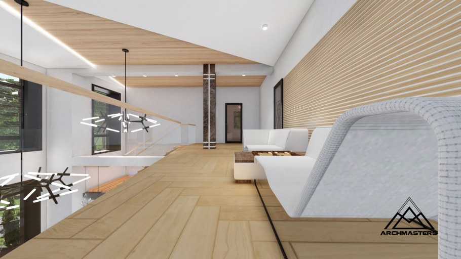 Проект дома в стиле Райта с гаражом на 2 машины