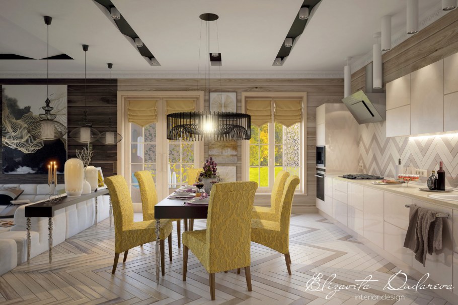 Рендер кухни гостиной