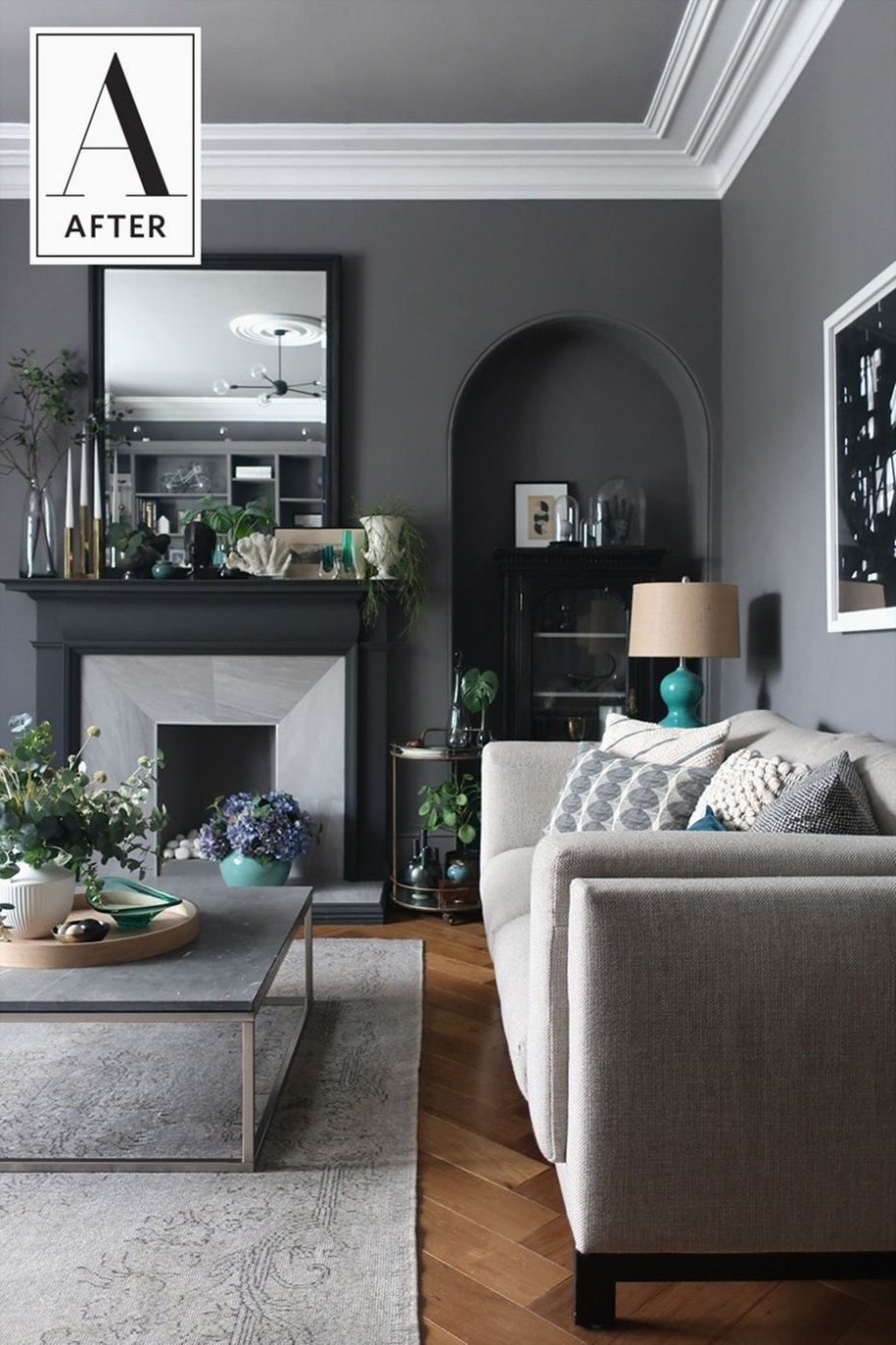 Оттенки серого в интерьере гостиной