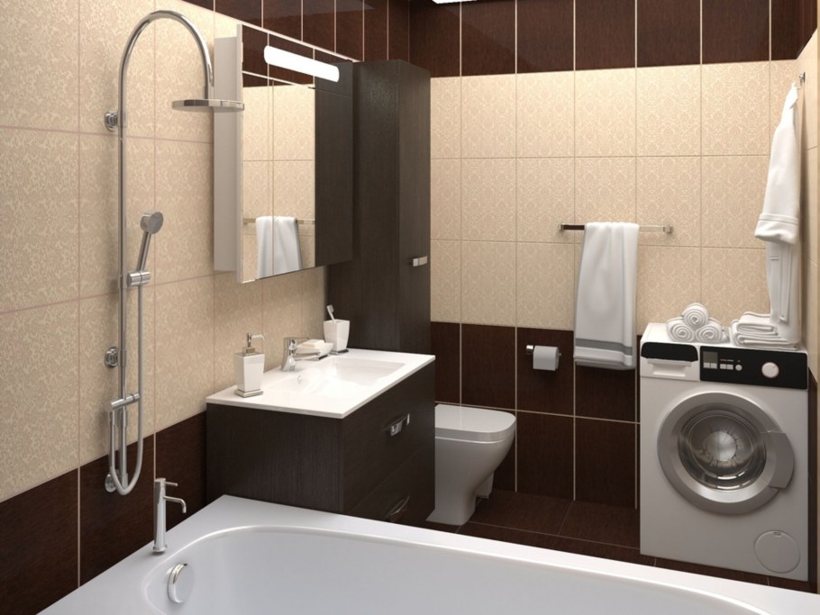 Ванная с туалетом и стиральной машиной