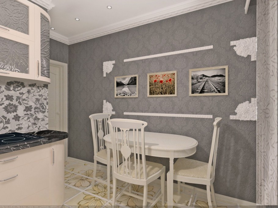 Вертикальное комбинирование обоев на кухне