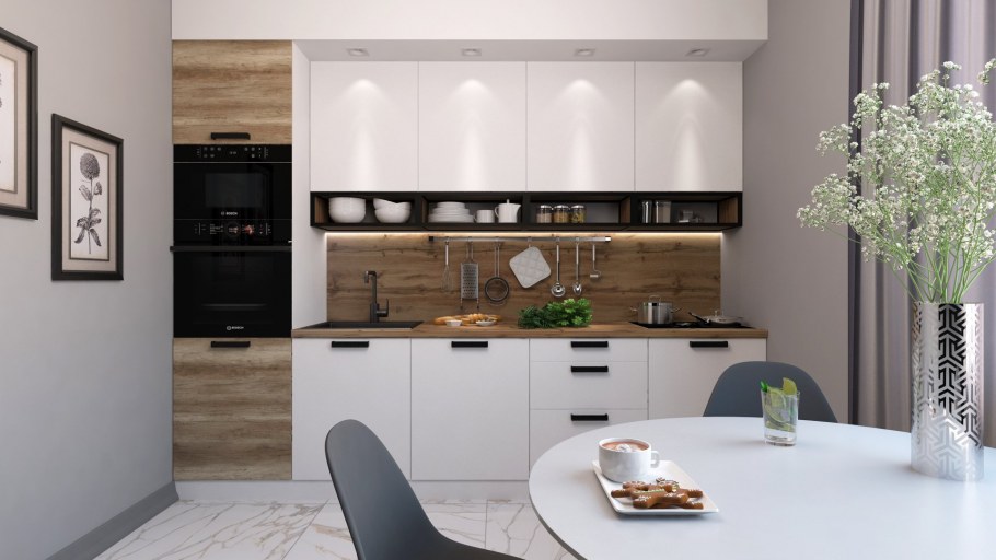 Кухня в кофейно-молочных тонах