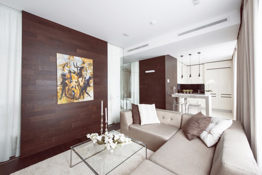 Интерьер узкой гостиной 18 кв.м