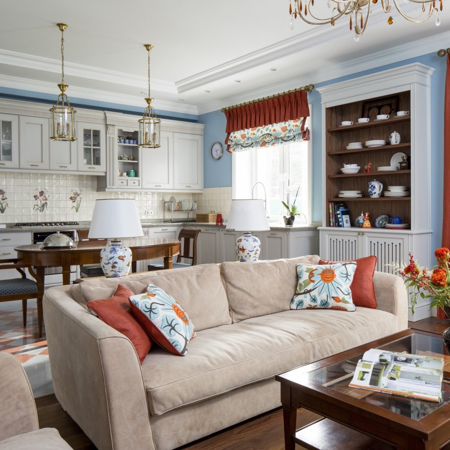 Гостиная в американском стиле в доме