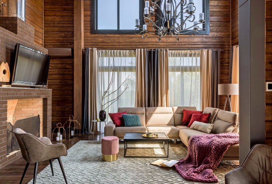 Планировка гостиной в доме из бруса