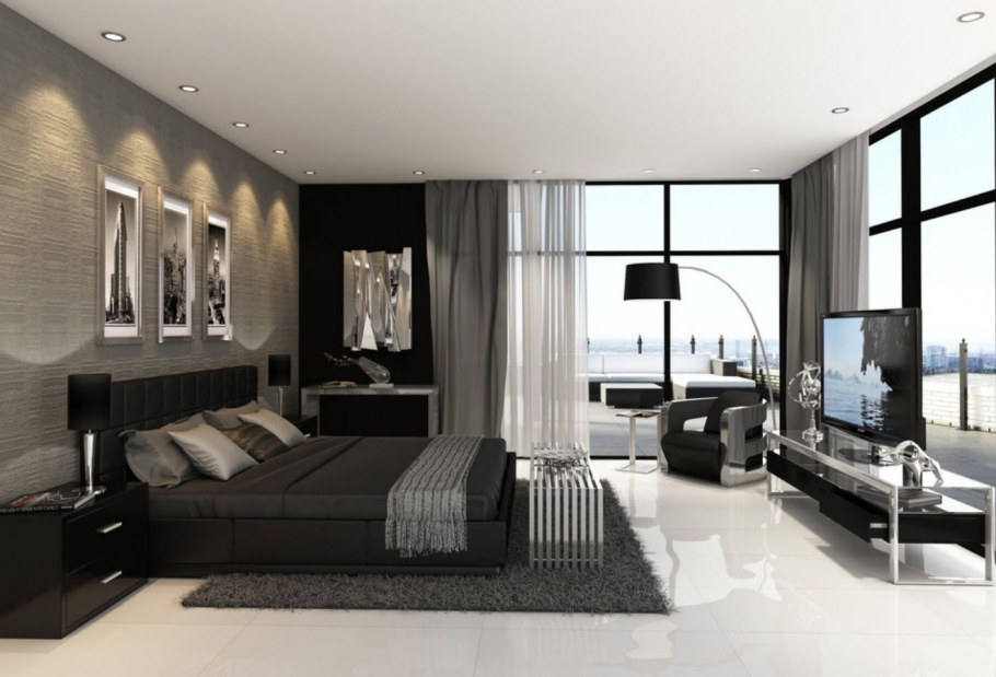 Комната в стиле Модерн в серо белом цвете