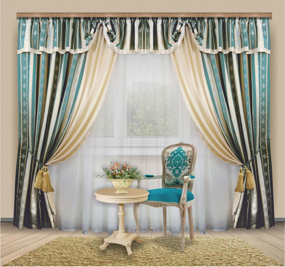 Бирюзовые шторы в спальне к серым обоям