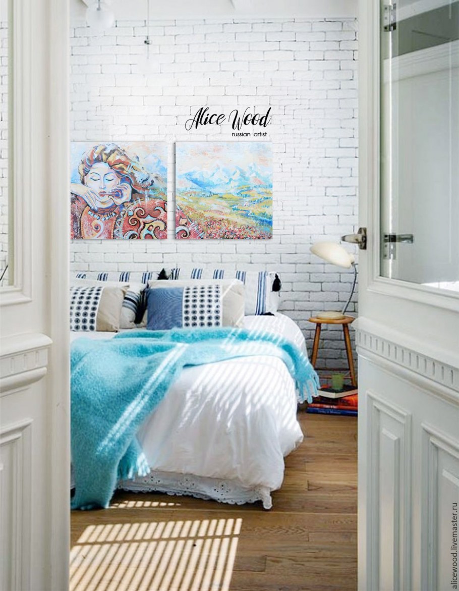 Белый кирпич в спальне