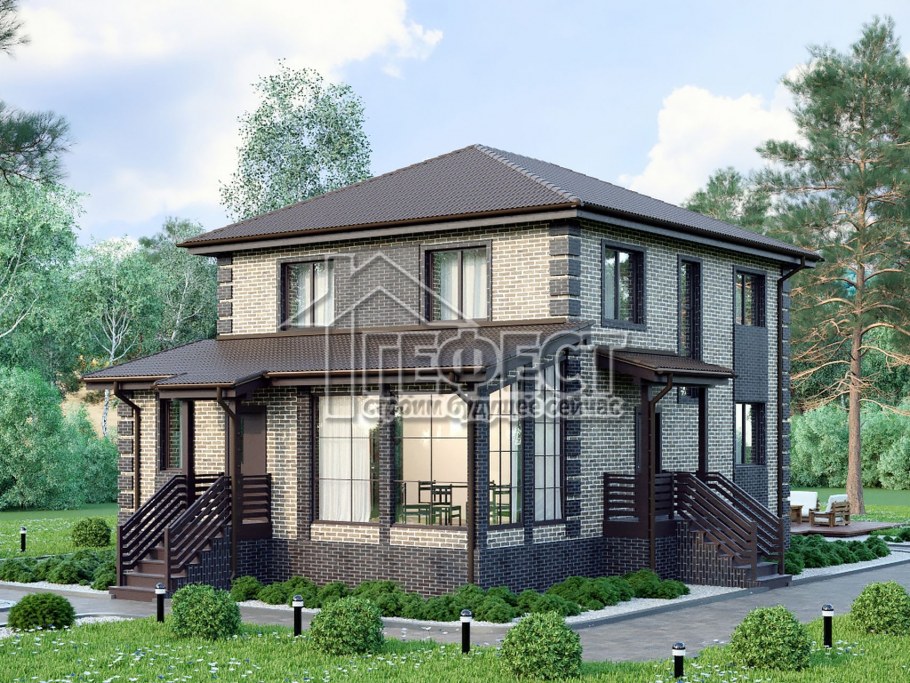 Двухэтажный дом с верандой