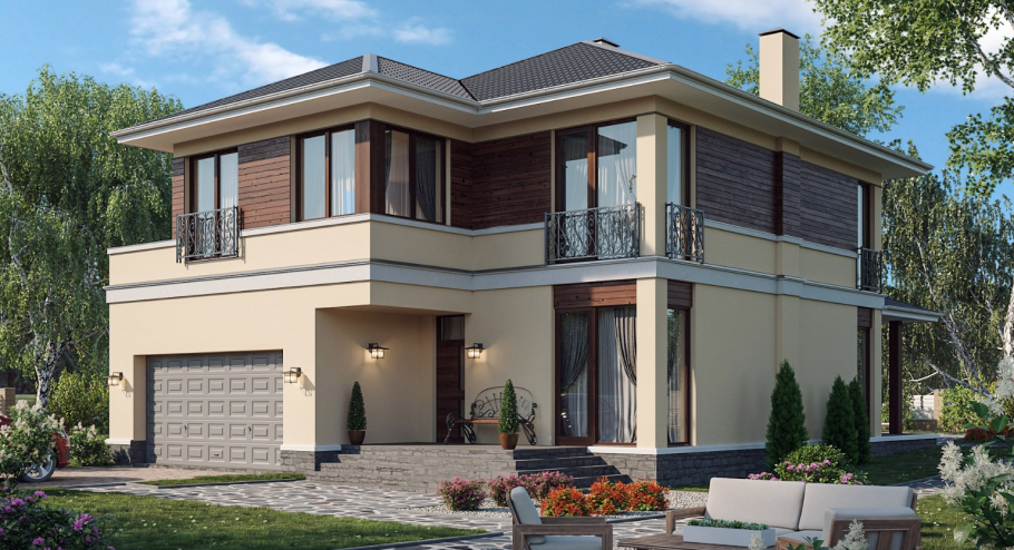 Двухэтажные коттеджи с балконом и террасой