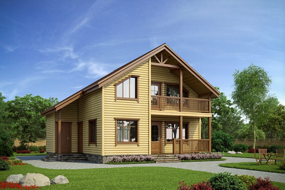 Двухэтажный дом с террасой и балконом