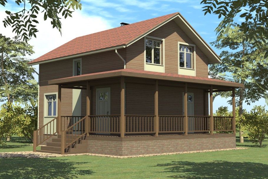 Двухэтажный каркасный дом с террасой