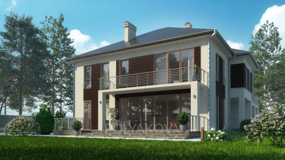 Дом с большими окнами двухэтажный