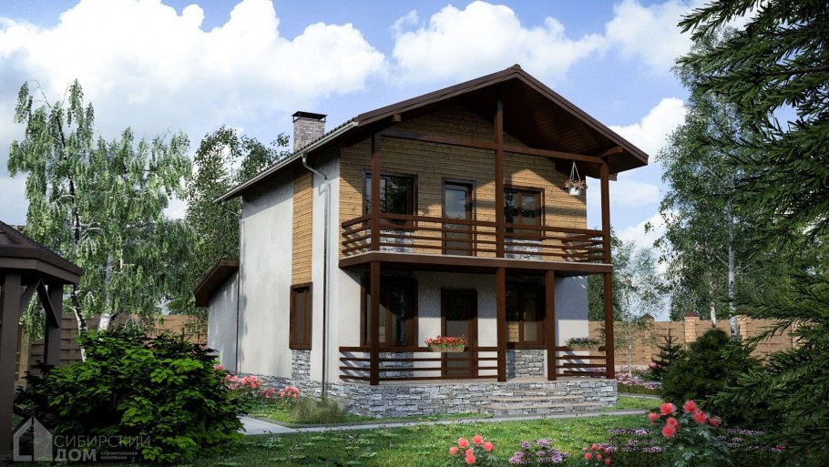 Дом с террасой и балконом