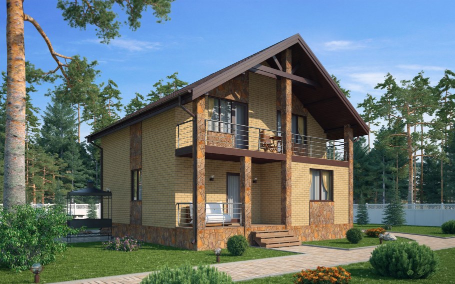 Двухэтажный дом с балконом