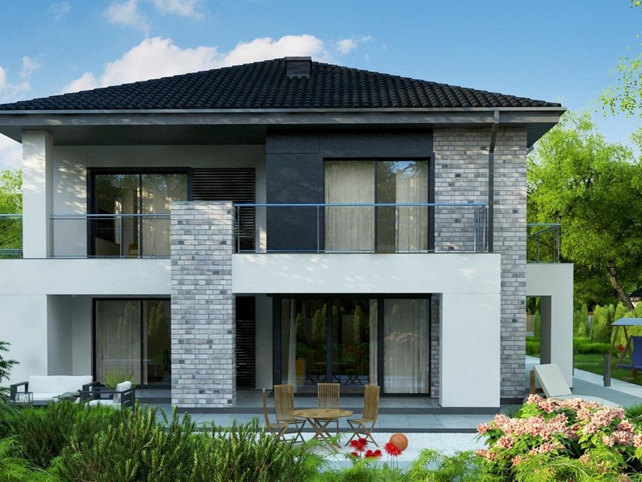 Современный двухэтажный дом с террасой