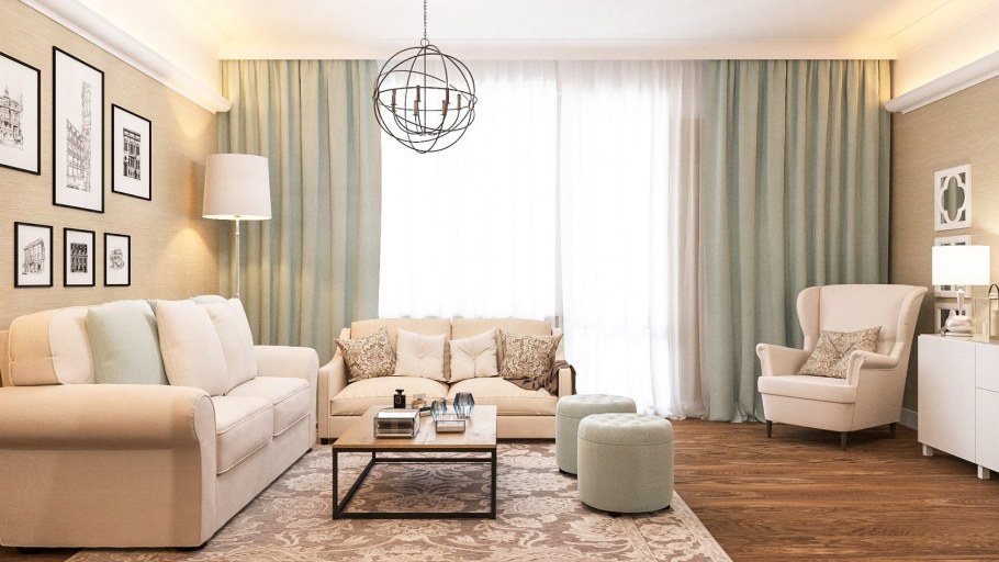 Гостиная в бежевых тонах