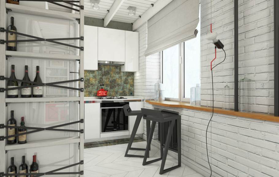 Кухня в стиле лофт 8 м2