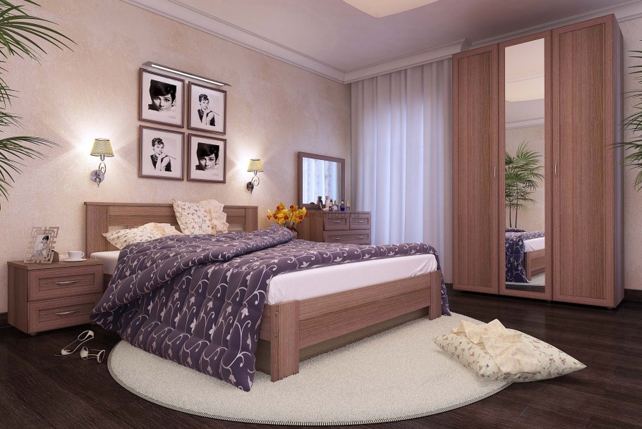 Спальня с рыжей мебелью