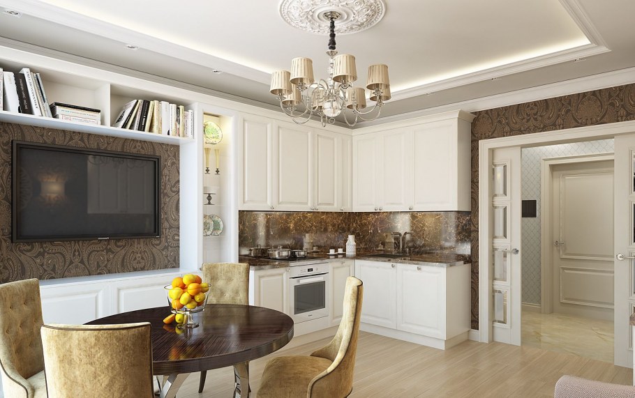 Маленькая кухня в квартире в стиле современная классика с диванчиком