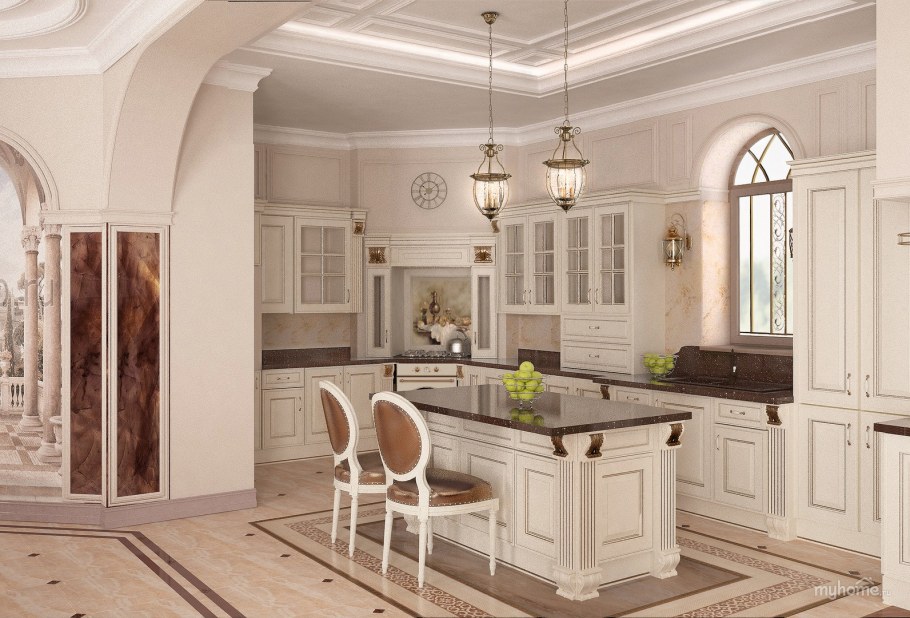 Кухня-гостиная Неоклассика 25 кв метров