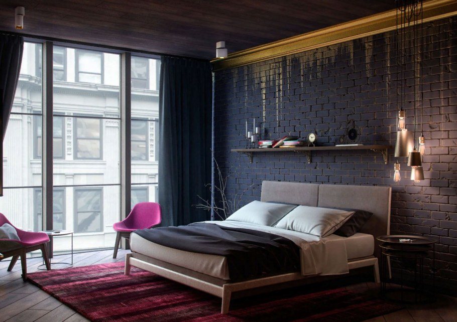 Спальня лофт темная