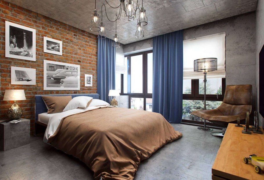 Спальня 13 кв м в стиле лофт