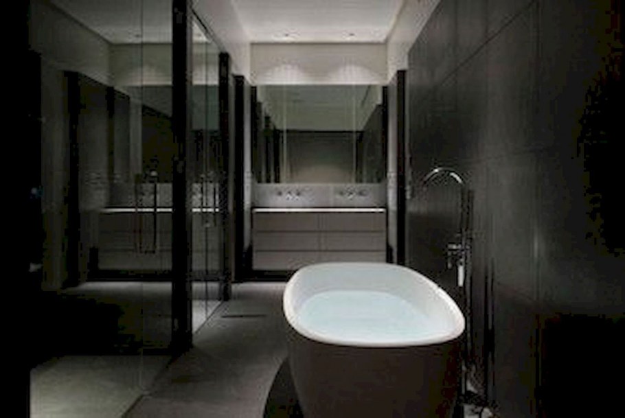 Ванная в темных тонах в минималистическом стиле