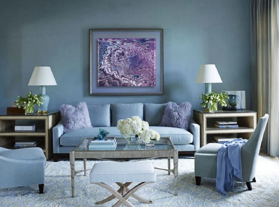 Серо голубая мебель в интерьере