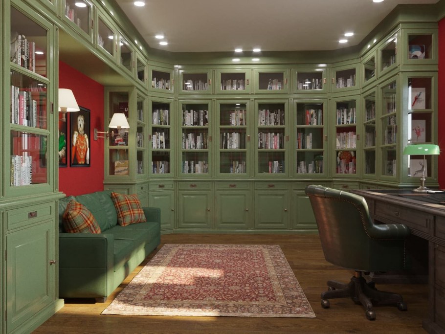 Кабинет библиотека в английском стиле
