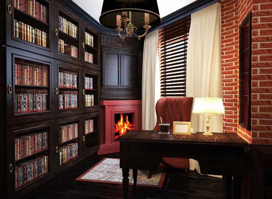 Кабинет библиотека в английском стиле