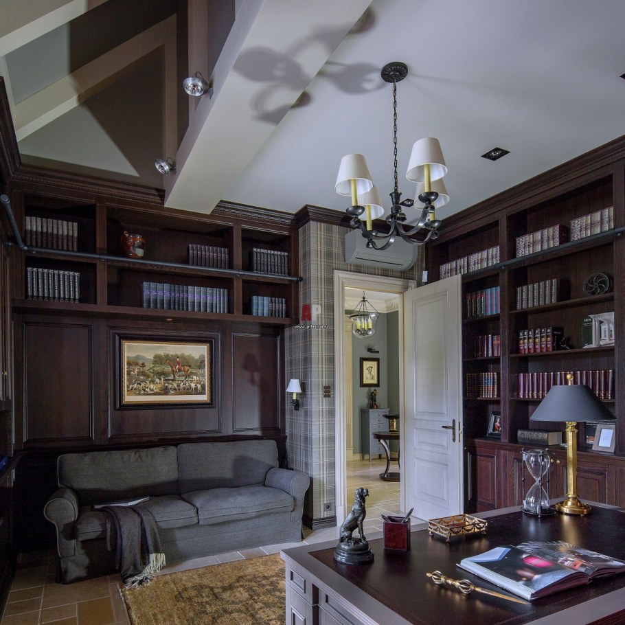 Кабинет библиотека интерьер люстра