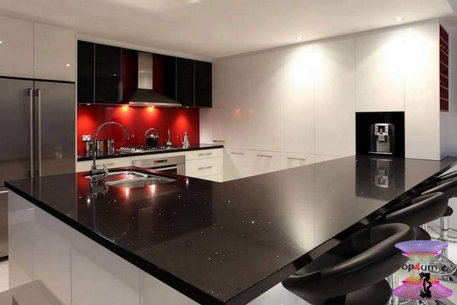 Красная кухня серые столешницы