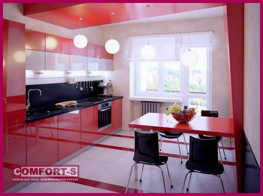 Черно красная матовая кухня