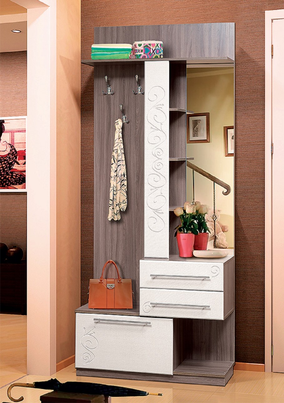 Прихожая Маршал белый каркас / серебро профиль левый