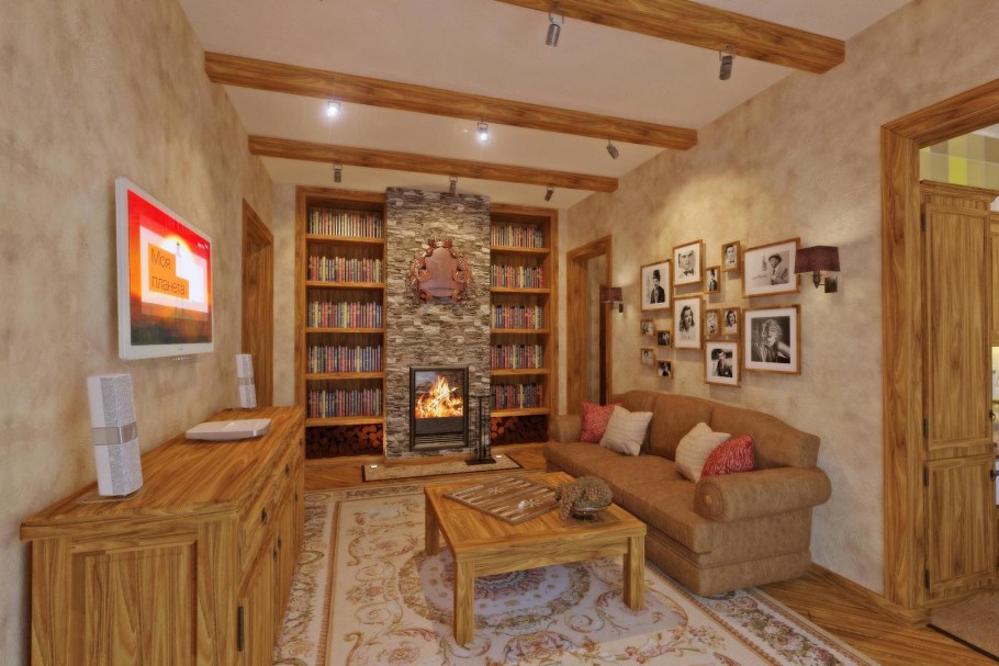Гостиная в стиле Шале в квартире