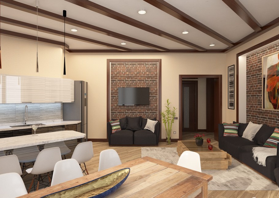 Интерьер квартиры студии в стиле Шале