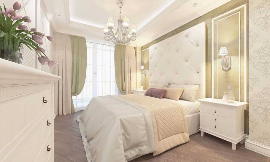 Спальня в светлых тонах Неоклассика