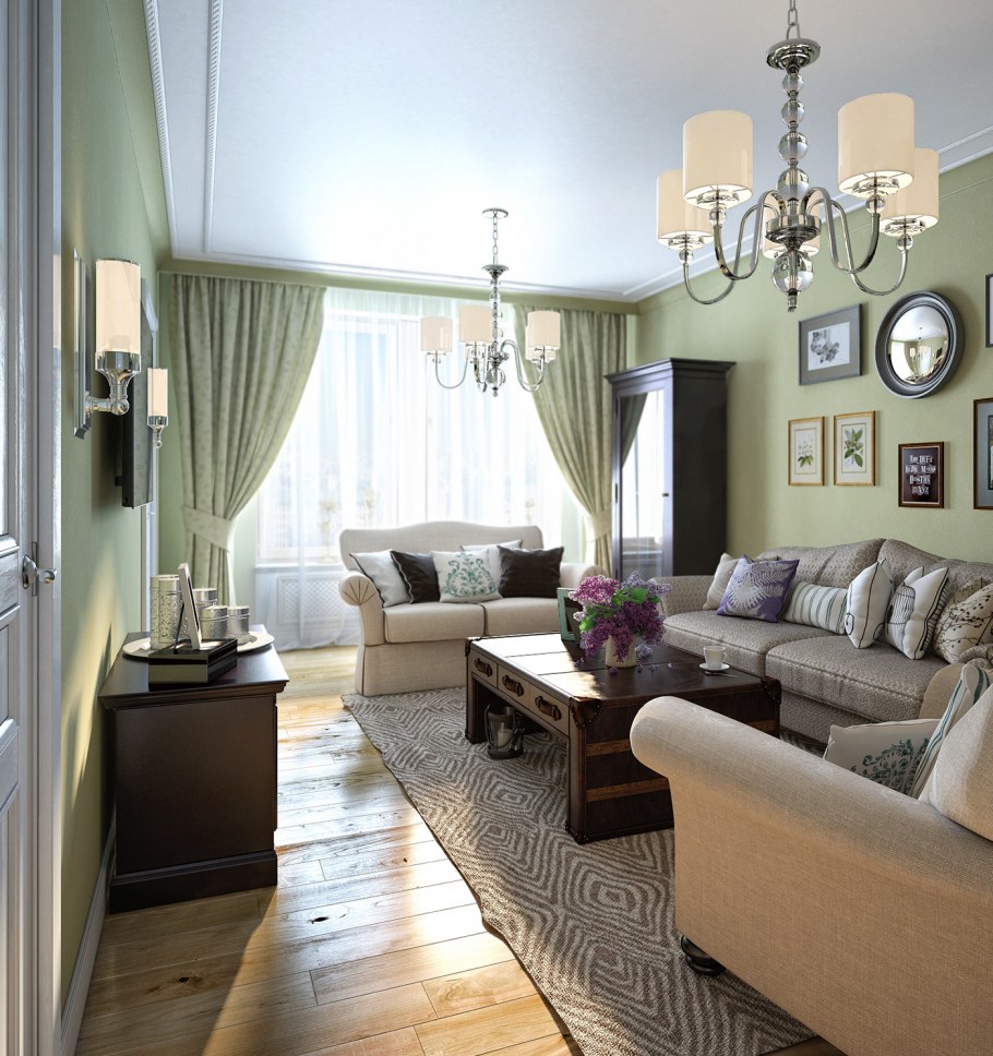 Гостиная с оливковыми стенами