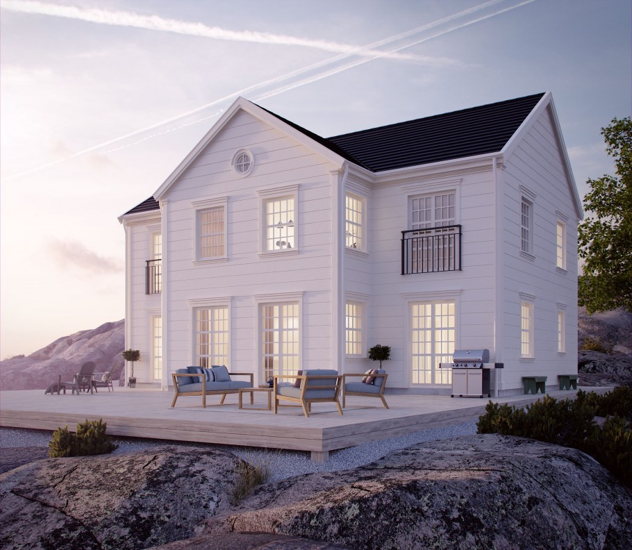 Белый двухэтажный дом