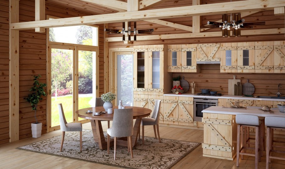Кухня в брусовом доме в стиле Прованс