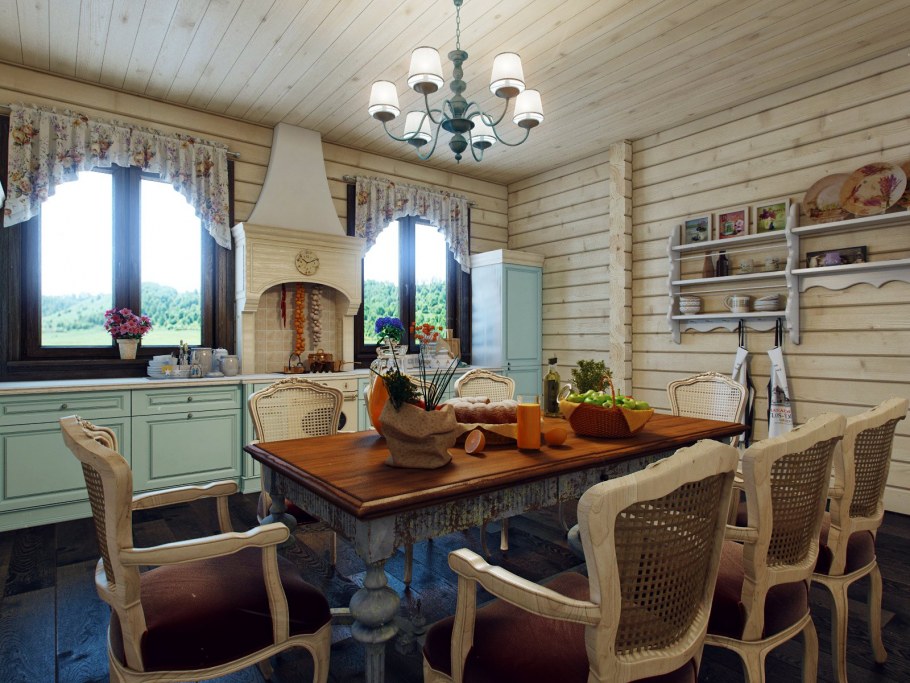 Дизайн интерьера кухни в загородном доме