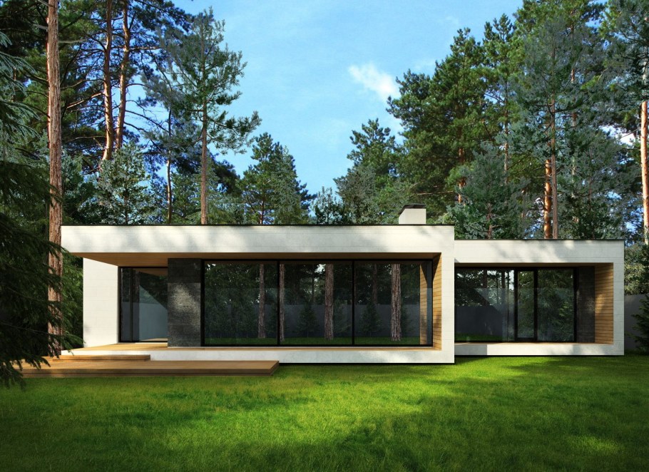 Одноэтажный фахверк с плоской крышей