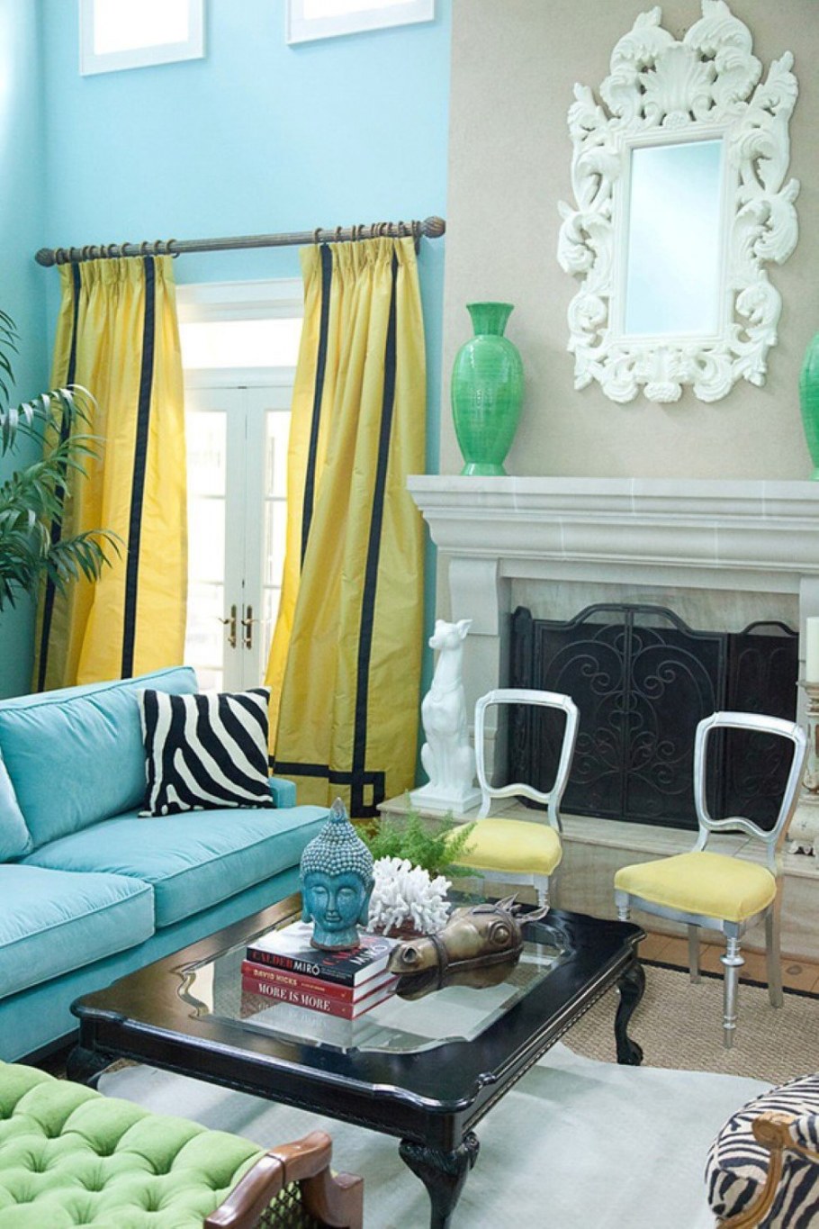 Сочетание желтого и бирюзового в интерьере
