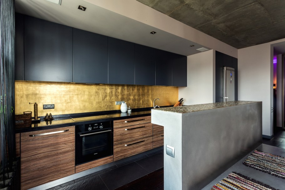 Кухня под бетон с деревом