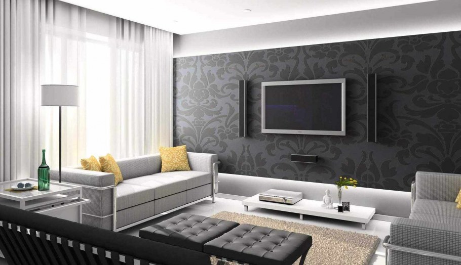 Гостиные с темными обоями