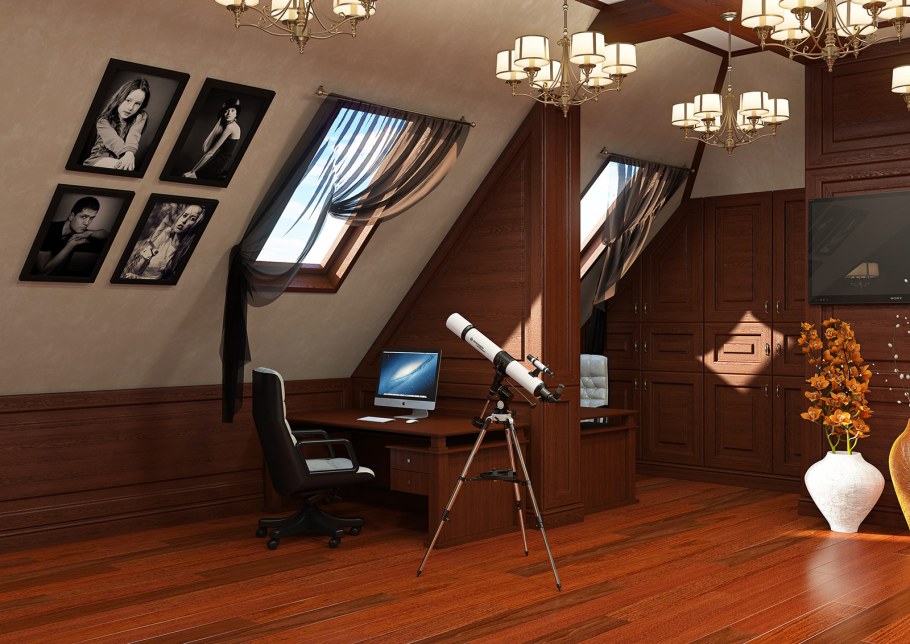 Интерьер кабинета на мансарде